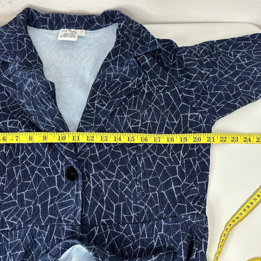 Parsley Sage Jacket Womens Medium Blue Knit Blazer Button Art Relaxed Stretch - Picture 9 of 12